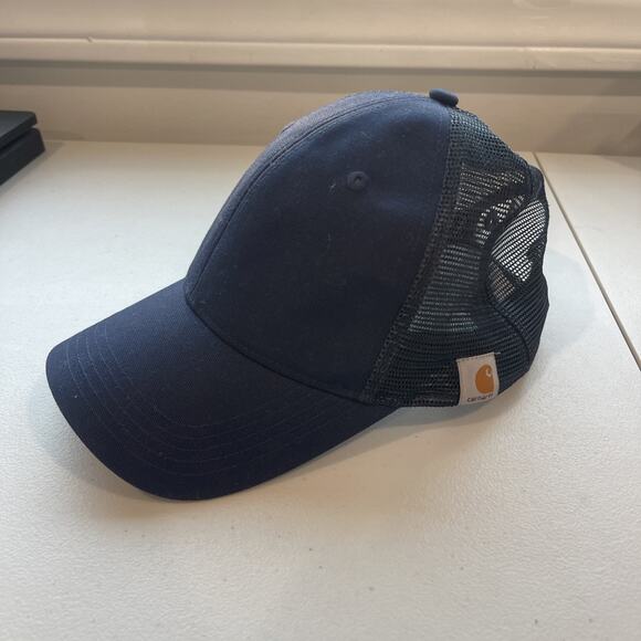 Carhartt Hat Cap Navy Blue Mesh Trucker Simple Basic Classic Side Logo One Size - Picture 1 of 9